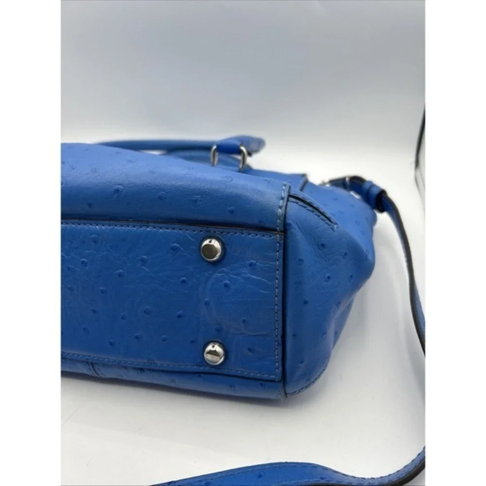 Milly Satchel Bag Women Cobalt Blue Ostrich Embossed Leather Satchel Crossbody